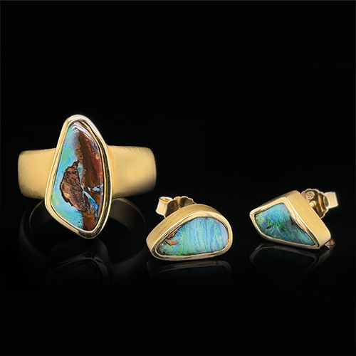 Opal and gold from the Milburn & Ley collection by Prism Design Ltd.